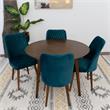 Percy 5-Piece Mid-Century Round Dining Set w 4 Velvet Dining Chairs in Turquoise