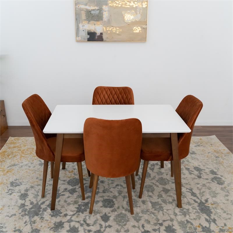 Dustin Modern Solid Wood Walnut Dining Room & Kitchen Table and Chairs Set of 4