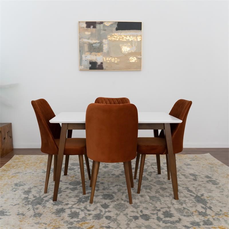 Dustin Modern Solid Wood Walnut Dining Room & Kitchen Table and Chairs Set of 4
