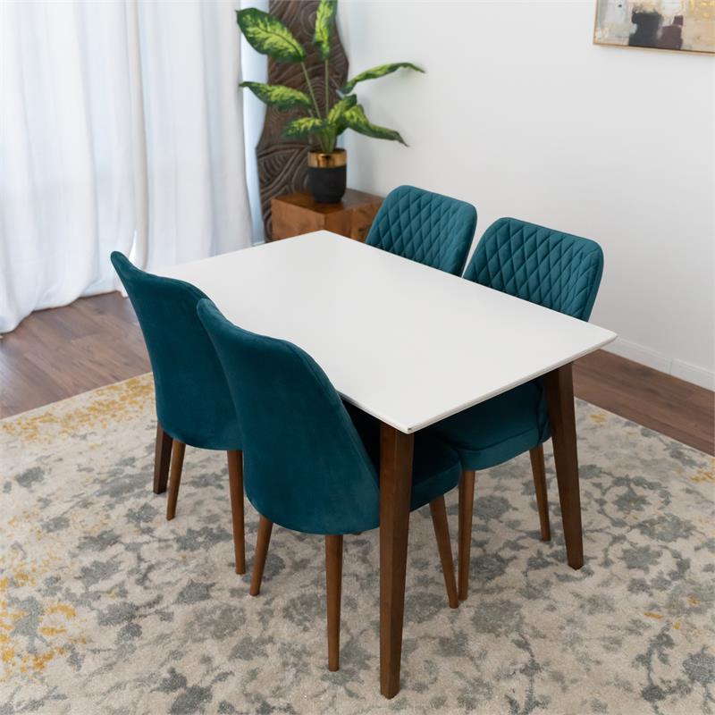 Donald 5-Piece Mid-Century Dining Set w/ 4 Velvet Dining Chairs in Turquoise