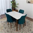 Donald 5-Piece Mid-Century Dining Set w/ 4 Velvet Dining Chairs in Turquoise