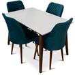 Donald 5-Piece Mid-Century Dining Set w/ 4 Velvet Dining Chairs in Turquoise
