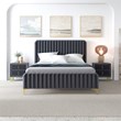 Angelou Mid Century Modern Gray Velvet Upholstered Queen Platform Bed
