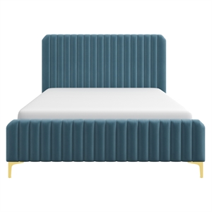 Angelou Mid Century Modern Blue Velvet Upholstered Queen Platform Bed