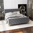 Bella Mid Century Modern Dark Gray Velvet Upholstered Queen Platform Bed