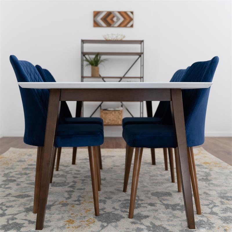 Darren Mid Century Modern Solid Wood Walnut 5 Piece Dining Room Furniture Set