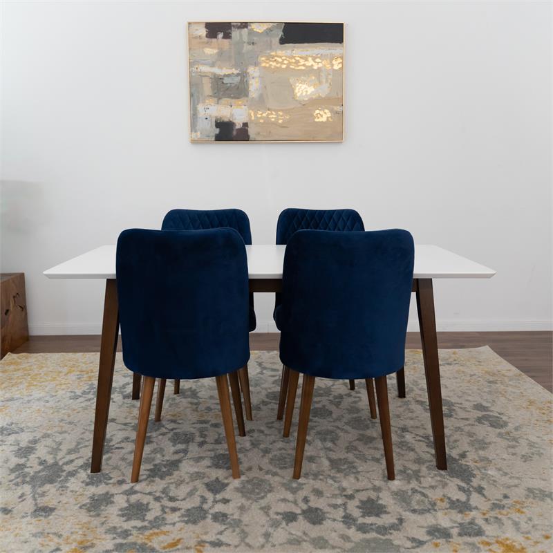 Darren Mid Century Modern Solid Wood Walnut 5 Piece Dining Room Furniture Set