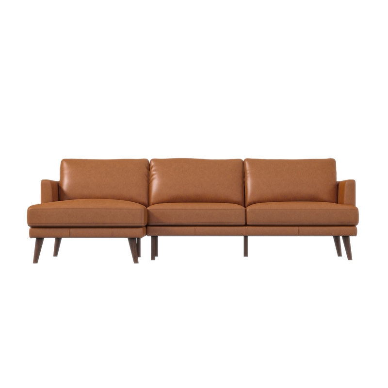 Tamarine Living Room L-Shaped Tan Leather Corner Sectional Couch