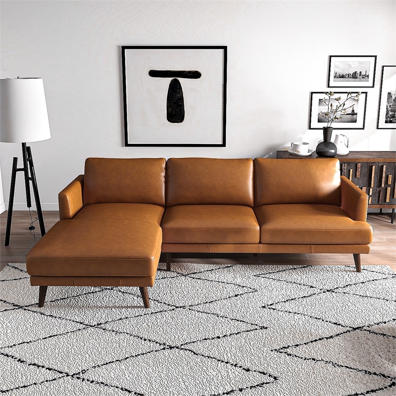 Tamarine Living Room L-Shaped Tan Leather Corner Sectional Couch