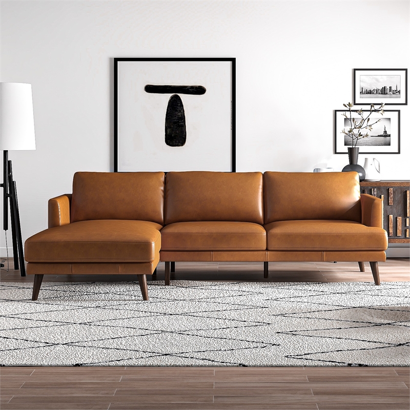 Tamarine Living Room L-Shaped Tan Leather Corner Sectional Couch