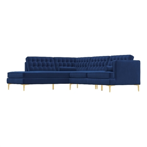 Casa Mid-Century Tufted Tight Back Velvet Left-Facing Sectional in Dark Blue