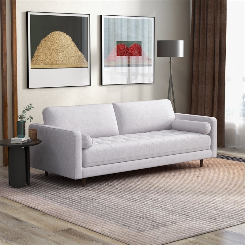 Dexter Mid Century Modern Furniture Style Beige Fabric Living Room Couch