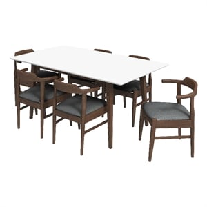 Brookes Modern Solid Wood Walnut Dining Room & Kitchen 7 Piece Furniture Set