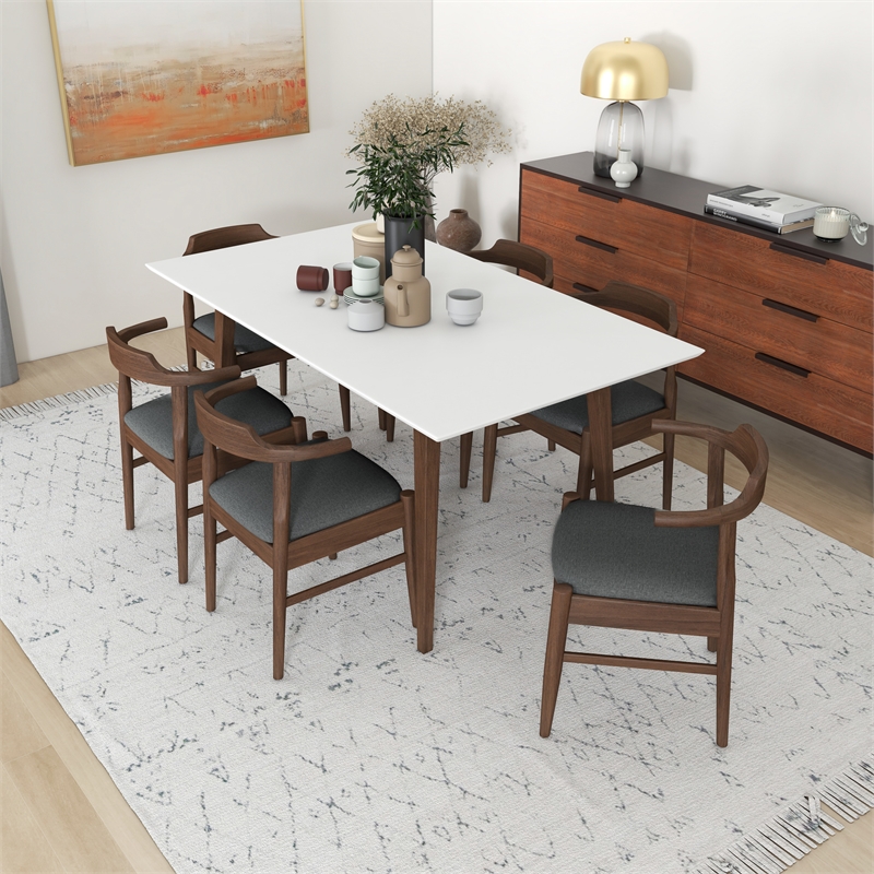 Brookes Modern Solid Wood Walnut Dining Room & Kitchen 7 Piece Furniture Set