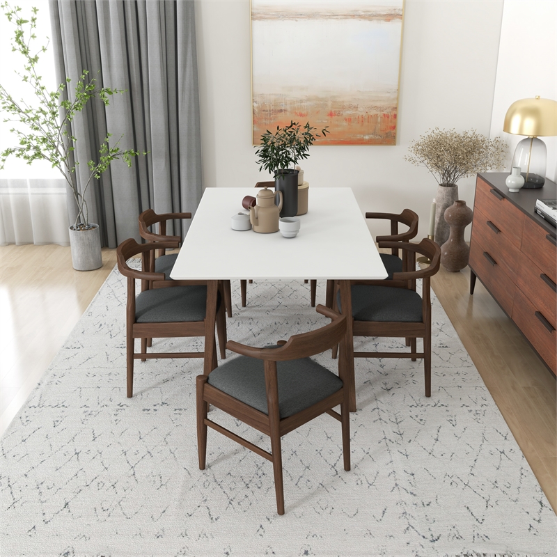 Brookes Modern Solid Wood Walnut Dining Room & Kitchen 7 Piece Furniture Set
