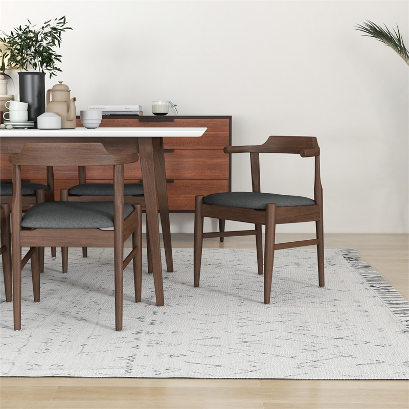 Brookes Modern Solid Wood Walnut Dining Room & Kitchen 7 Piece Furniture Set