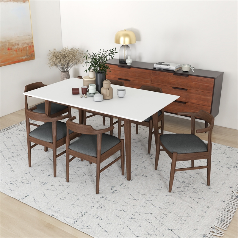 Brookes Modern Solid Wood Walnut Dining Room & Kitchen 7 Piece Furniture Set