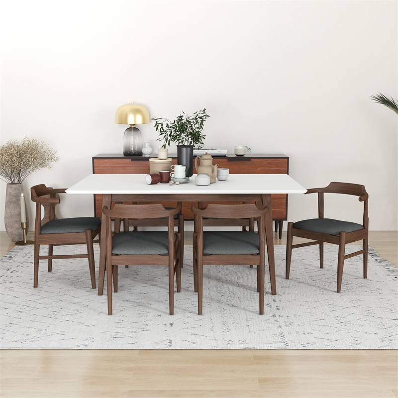 Brookes Modern Solid Wood Walnut Dining Room & Kitchen 7 Piece Furniture Set