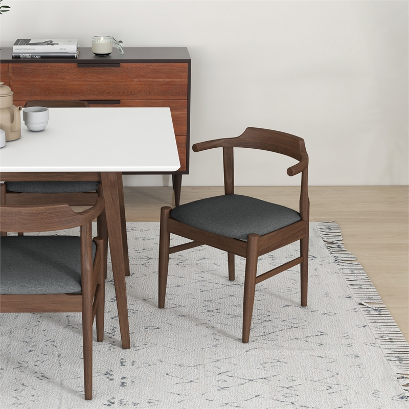 Brookes Modern Solid Wood Walnut Dining Room & Kitchen 7 Piece Furniture Set