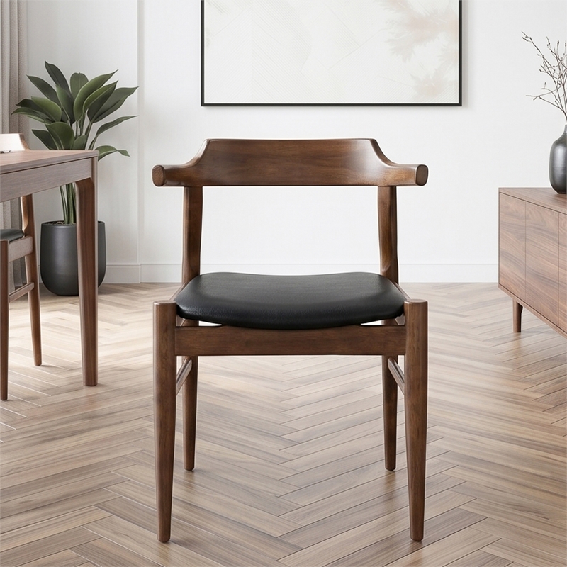 Buford Mid-Century Faux Leather Dining Chair in Black (Pair)