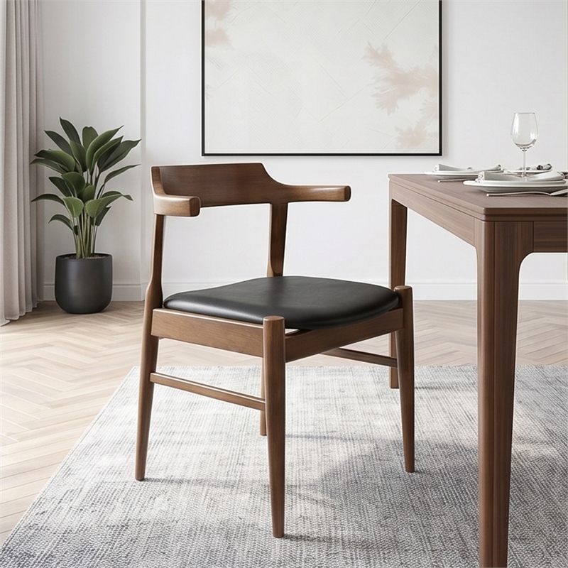 Buford Mid-Century Faux Leather Dining Chair in Black (Pair)