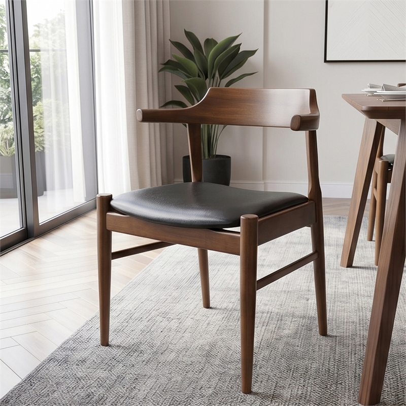 Buford Mid-Century Faux Leather Dining Chair in Black (Pair)