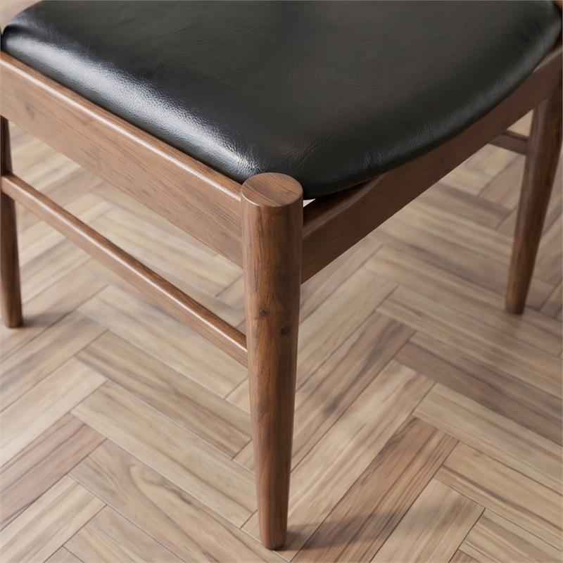 Buford Mid-Century Faux Leather Dining Chair in Black (Pair)
