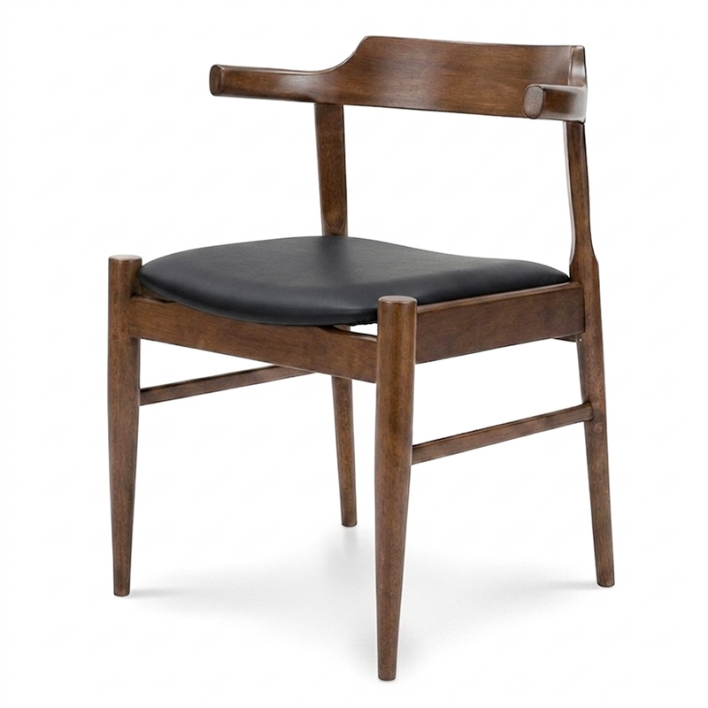 Buford Mid-Century Faux Leather Dining Chair in Black (Pair)