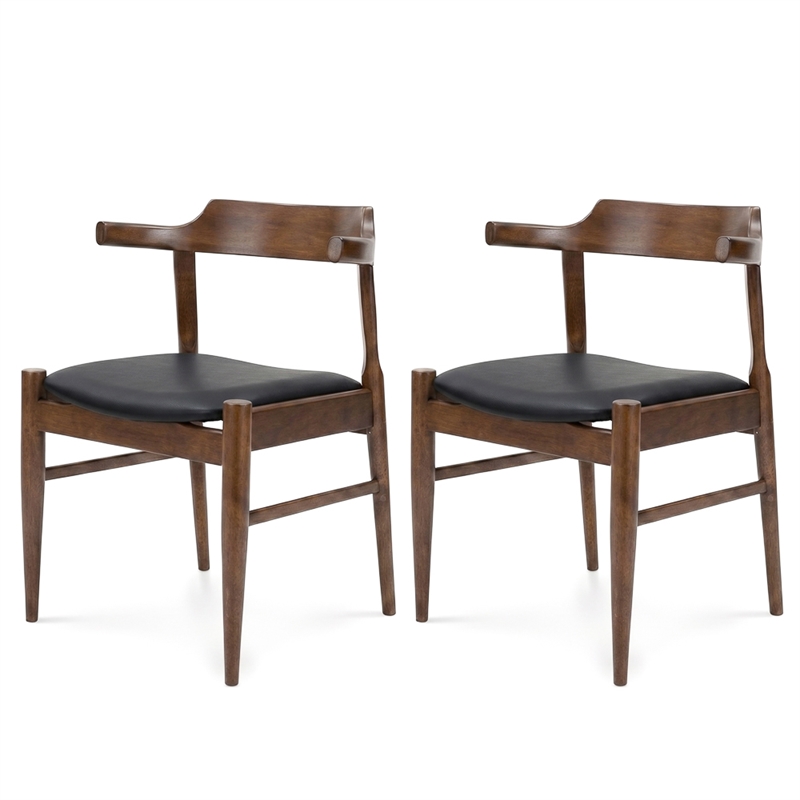 Buford Mid-Century Faux Leather Dining Chair in Black (Pair)