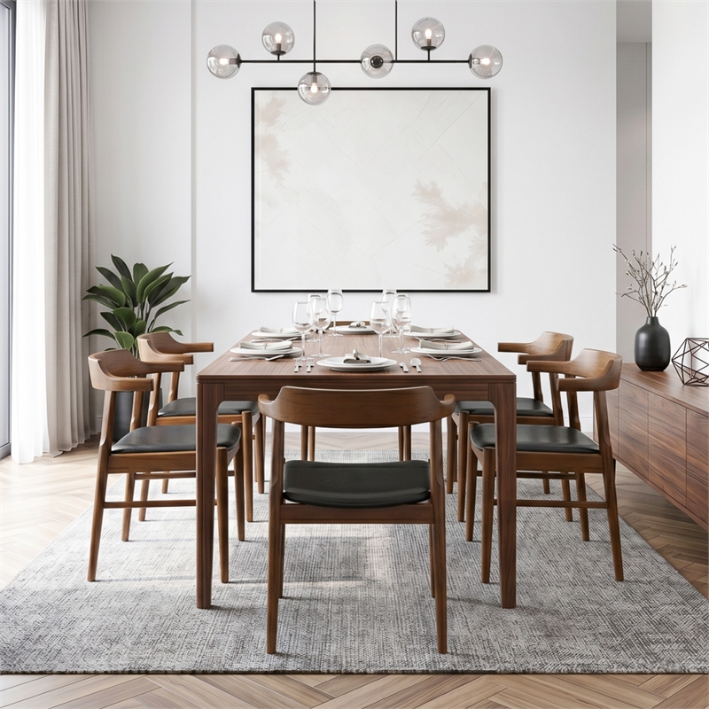 Buford Mid-Century Faux Leather Dining Chair in Black (Pair)