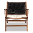 Ananya Genuine Fur Mid Century Modern Comfy Leather Armchair in Black-White