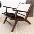 Ananya Genuine Fur Mid Century Modern Comfy Leather Armchair in Black-White