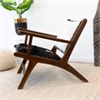 Ananya Genuine Fur Mid Century Modern Comfy Leather Armchair in Black-White