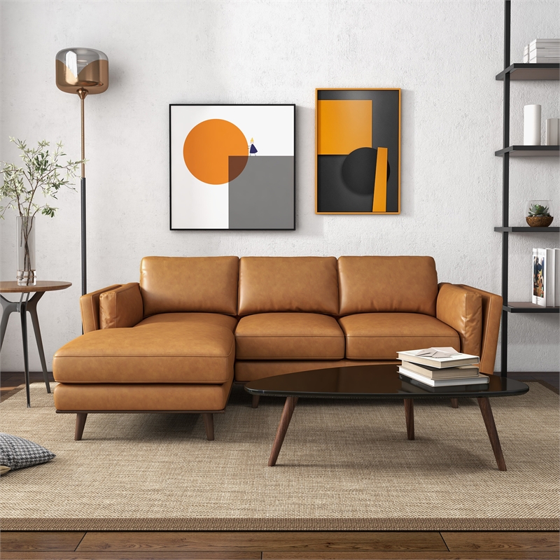 Arena Modern Tufted Living Room Top Leather Corner Sectional Sofa in Tan