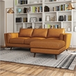 Aromas Mid Century Tufted Living Room Top Leather Corner Sectional Sofa in Tan