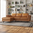 Aromas Mid Century Tufted Living Room Top Leather Corner Sectional Sofa in Tan