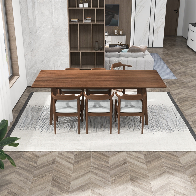 Anda Modern Solid Wood Walnut Dining Room & Kitchen Table and Chairs Set of 6