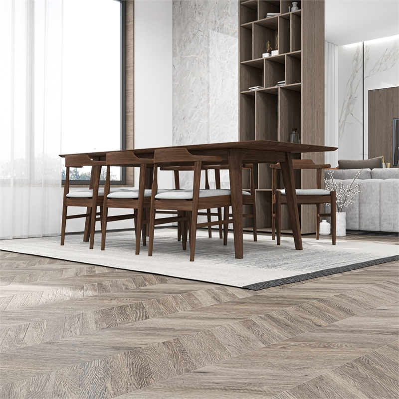 Anda Modern Solid Wood Walnut Dining Room & Kitchen Table and Chairs Set of 6