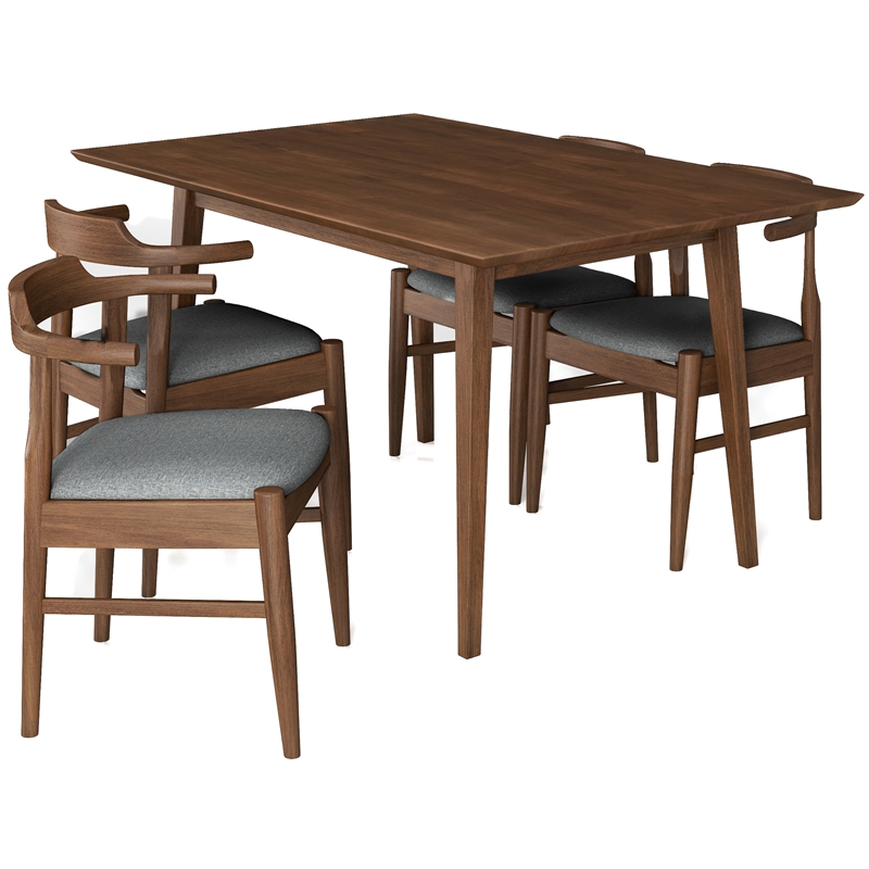 Andrea Modern 5 Piece Solid Wood Dining Room & Kitchen Set Walnut Brown