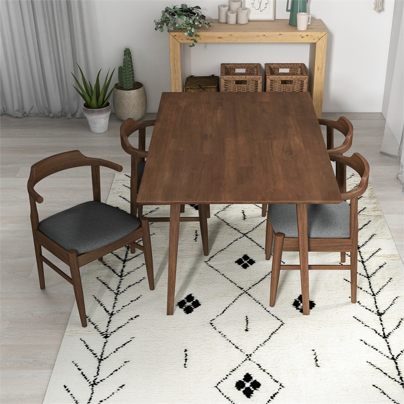 Andrea Modern 5 Piece Solid Wood Dining Room & Kitchen Set Walnut Brown