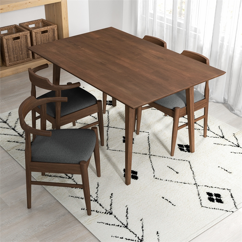 Andrea Modern 5 Piece Solid Wood Dining Room & Kitchen Set Walnut Brown