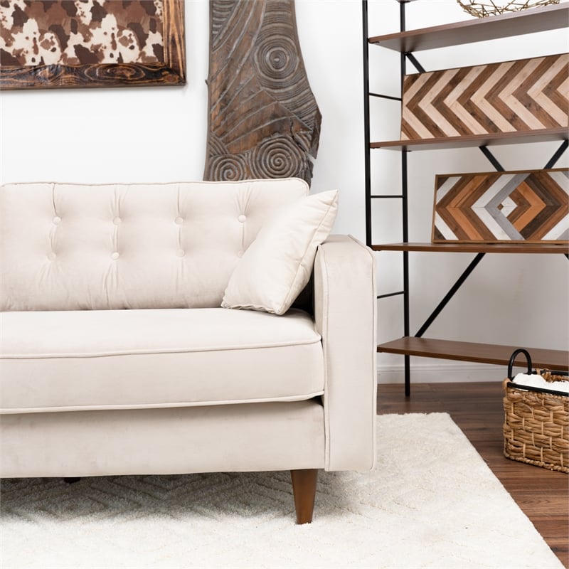 Ophelia Mid Century Modern Furniture Style Beige Velvet Living Room Couch