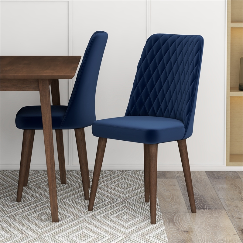 Adelia Modern Solid Wood Walnut Dining Table and 4 Chair Set