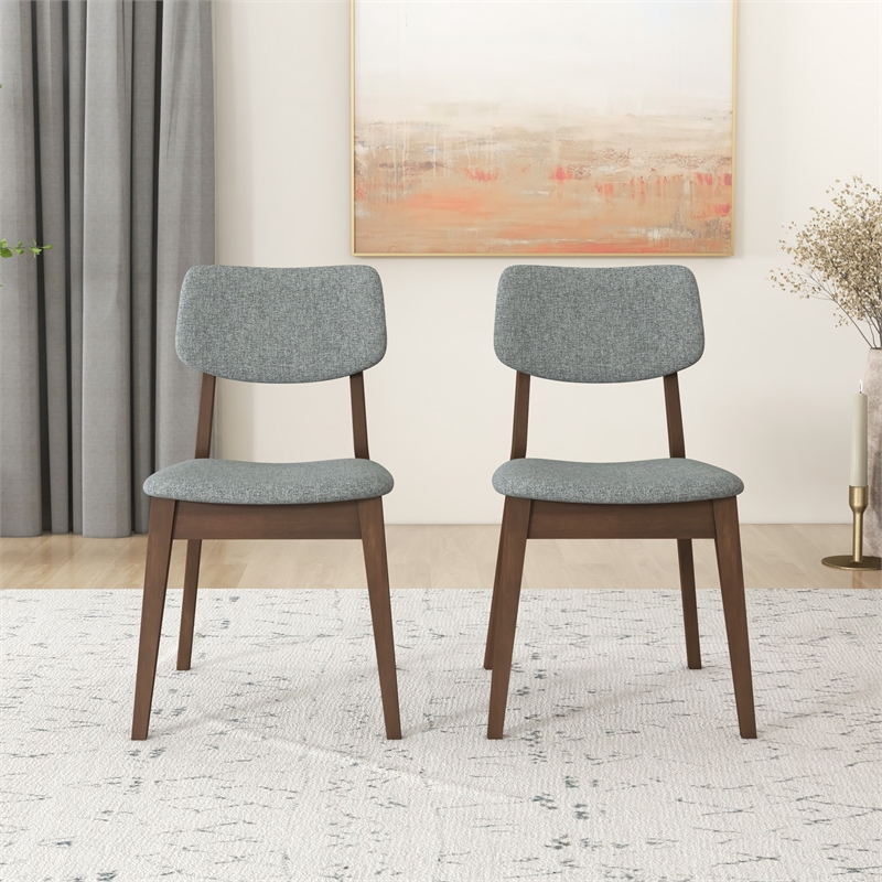 Abreville Mid-Century Modern Gray Fabric Upholstered Dining Chair (Pair)