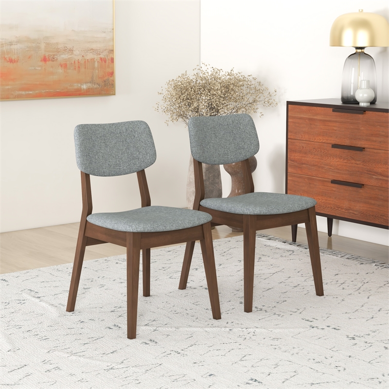 Abreville Mid-Century Modern Gray Fabric Upholstered Dining Chair (Pair)