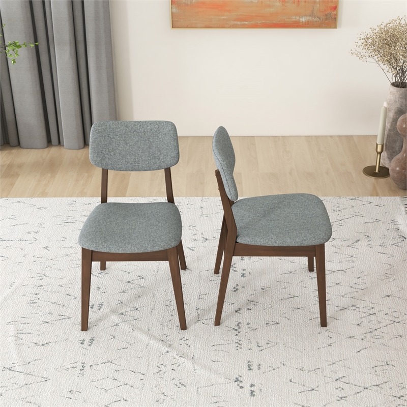 Abreville Mid-Century Modern Gray Fabric Upholstered Dining Chair (Pair)