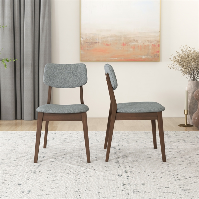 Abreville Mid-Century Modern Gray Fabric Upholstered Dining Chair (Pair)