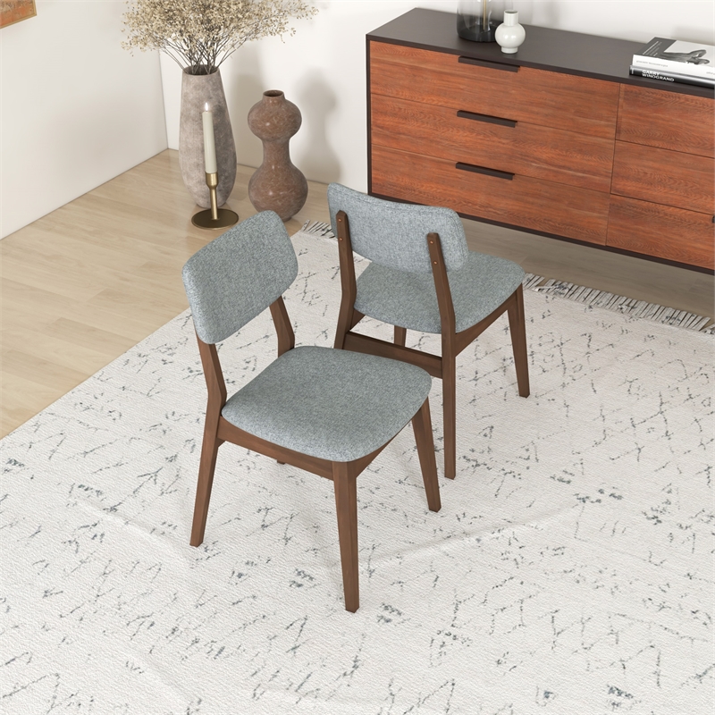 Abreville Mid-Century Modern Gray Fabric Upholstered Dining Chair (Pair)