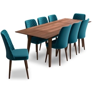 Addison 9-Piece Modern Solid Wood Dining Room Table and Chair Set