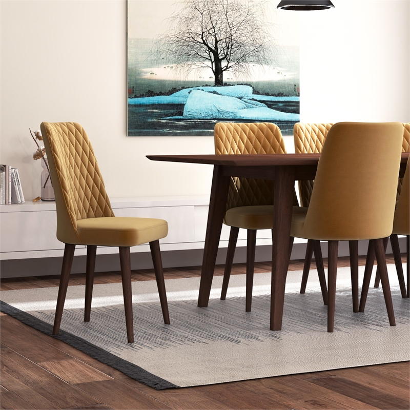 Annabelle 9-Piece Modern Dining Room Solid Wood Table and Gold Velvet Chair Set
